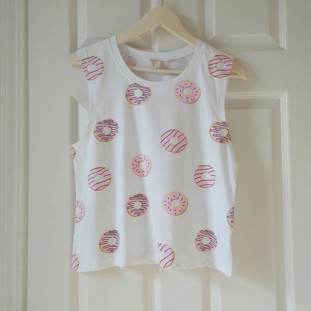 🔥3/30 NWOT Darling Blue Pink Donut Graphic Tee Top L